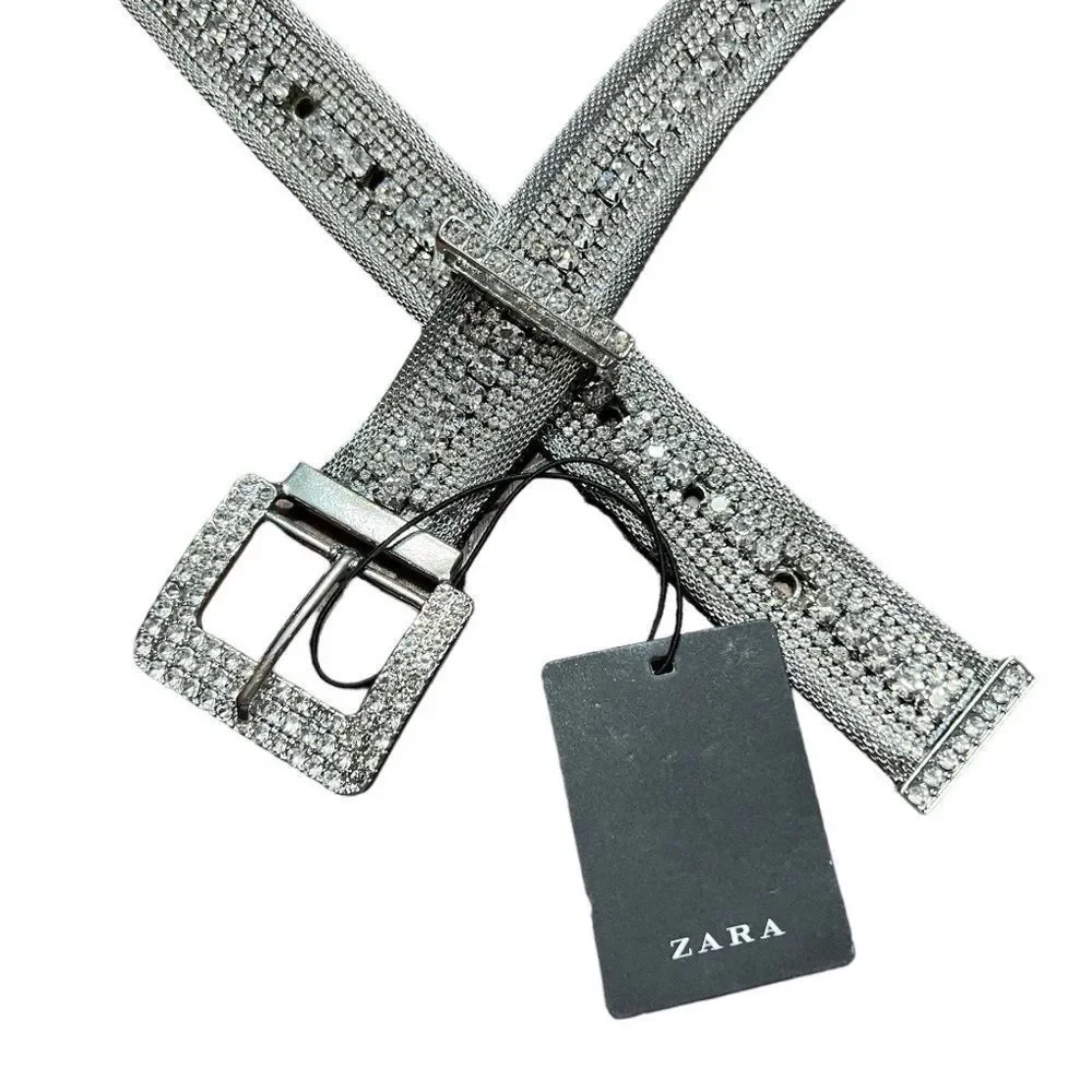 Zara Silver Rhinestone Studded Mesh Bling Belt NWT Fairy Bling